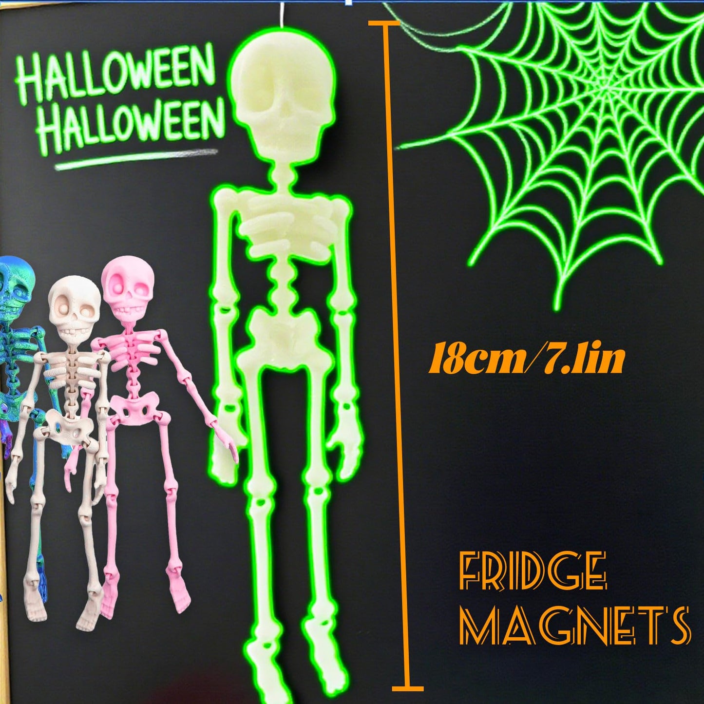 Skeleton Fridge Magnet,Posable Fridge Magnets,Mini Articulated Fridge Magnets – 3D Printed Movable Skeleton Decorations for Christmas, Office, or Locker (6PCS)