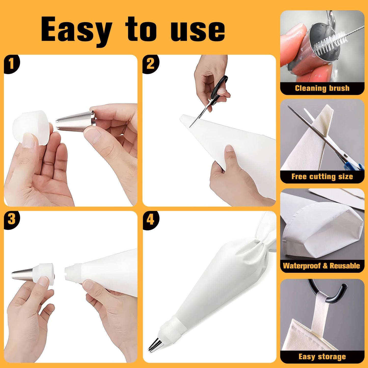 IOGOG Piping Bags and Tips Set – 2 Reusable Piping Bags, 7 Piping Tips, Couplers & Cleaning Brush, Heavy-Duty Leak-Proof Cake Decorating Kit for Beginners & Professional Bakers (14pcs)