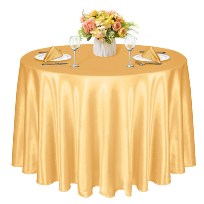 KKJIAF 4 Pack 120 Inch Round Tablecloth Satin Gold Round Table Cover, Silky Satin Dining Table Cloth for Wedding, Party, Banquet, Restaurant, Formal Events
