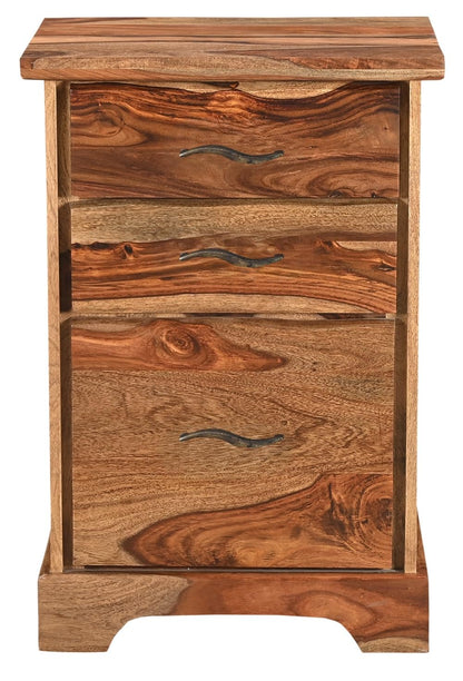 Taran Designs Darcy 3-Drawer Live Edge Solid Wood Filing Cabinet in Brown
