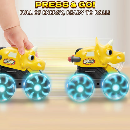 Intoypad 3 Pack Dinosaur Car Toys for Kids Toddlers, Light up Wheels Monster Truck Toys for Boys 2 3 4 5 6 7 8 Years Old Christmas Birthady Gifts Press & Go Dino Trucks Toy for Toddler Boy Baby