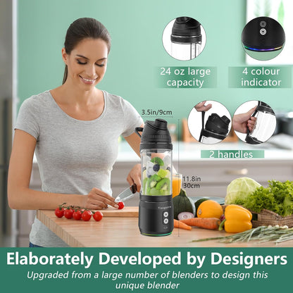 Portable Blender for Shakes and Smoothies, 24oz USB Rechargeable Type-C Personal Blender, Black