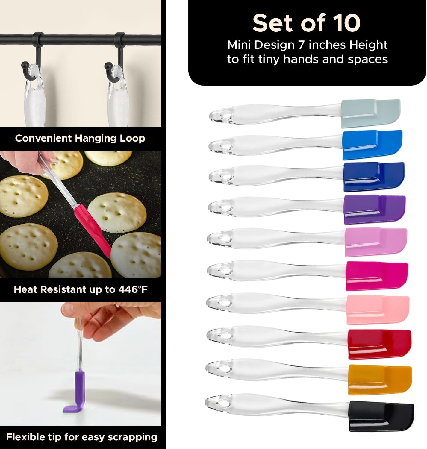 Mini Spatulas Set - 10 Piece Heat Resistant Silicone Spatula for Baking, Cooking, Mixing, Non-Stick