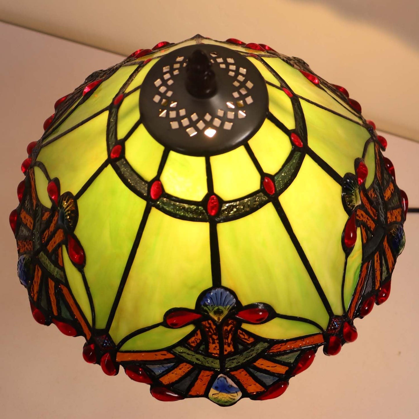 Bieye S10023 Tiffany Style Stained Glass Baroque Lampshade (13-inch Wide Green)