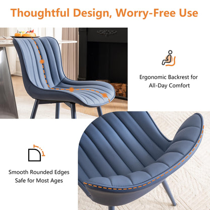 YOUNUOKE Mid-Century Modern Dining Chairs Set of 2, Navy Blue PU Leather Upholstered Kitchen Chairs with Navy Blue Metal Legs, Armless Accent Chair for Dining Room, Guest Reception Room