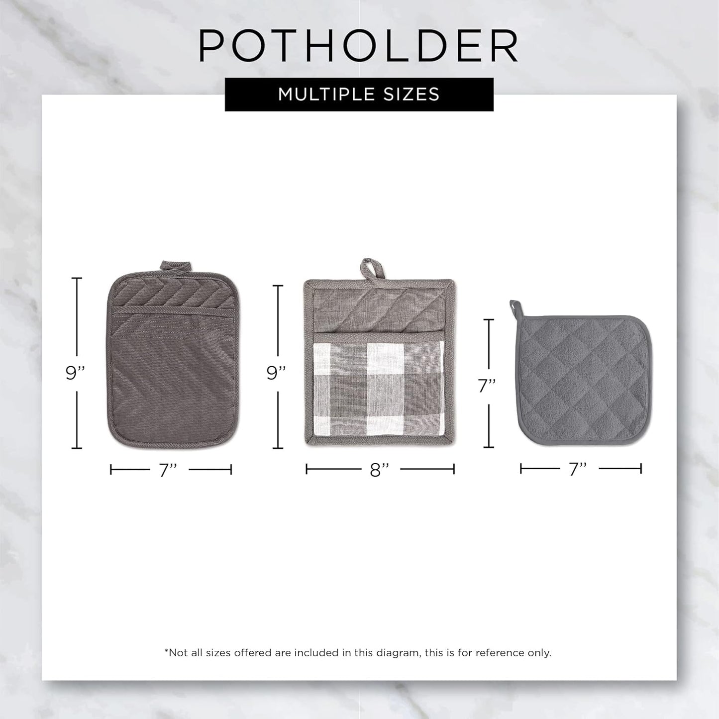 DII Kitchen Essentials, Black & White Diamond Collection Potholder Set, 2 Piece