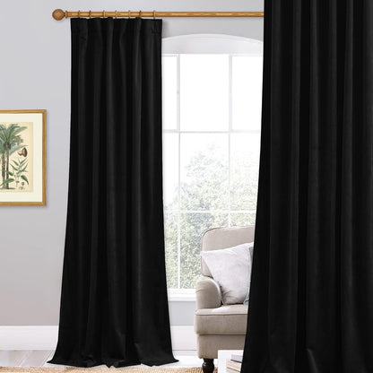 120 inches W62 L120, 1 StangH Soft Black Velvet Curtains Blackout backdrops for Theater, Long French Door Curtains