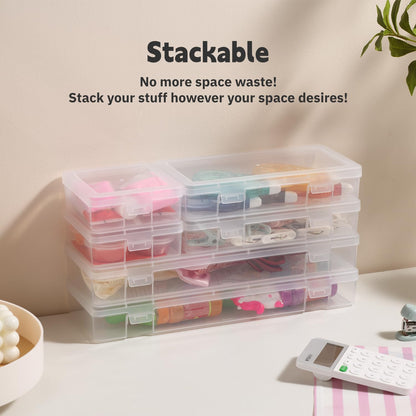 novelinks Plastic Clear Storage Containers for Organizing, Craft Storage Organizers and Stackable Storage Bins with Lids for Pencil Box, Bead, Cookie Cutter, Board Game (18 Pack Small)