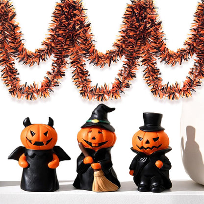 Halloween Tinsel Garland - 66 Ft Shiny Metallic Tree Garland Glitter Tinsel Hanging Twist Hanging Decorations for Halloween Party Holiday Supplies (Orange,Black)