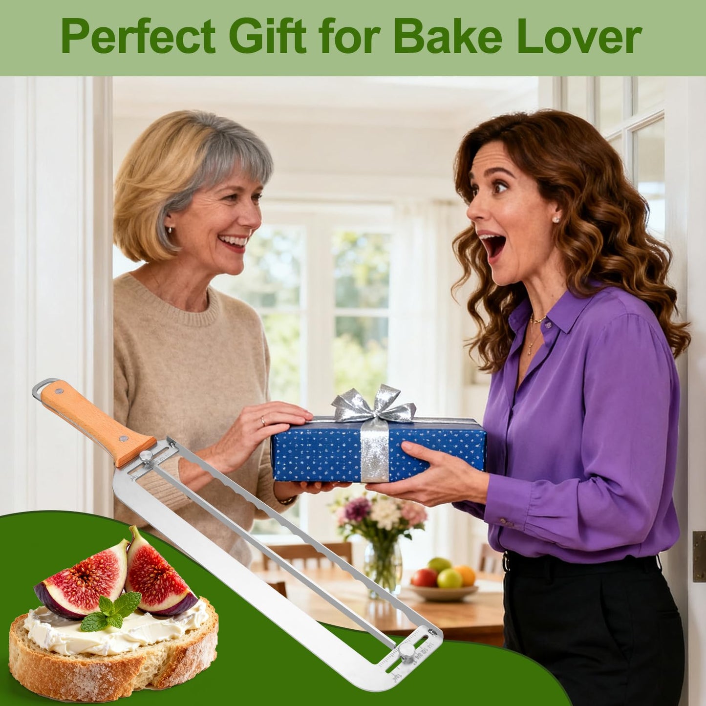 Adjustable Bread Slicer for Homemade Bread - Upgrade Manual Sourdough Bread Knife with Thickness Guide, Bread Bow Cutter with Stainless Steel Serrated Blade for Baguettes Bagels, Ideal Gift for Baker