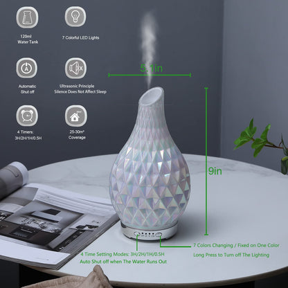 MAXWINER Essential Oil Diffusers Ultrasonic 3D Glass Aromatherapy Diffuser, Auto Shut-Off, Timer Setting, 7 Colors LED Lights Changing for Home, Office, Spa 120ml