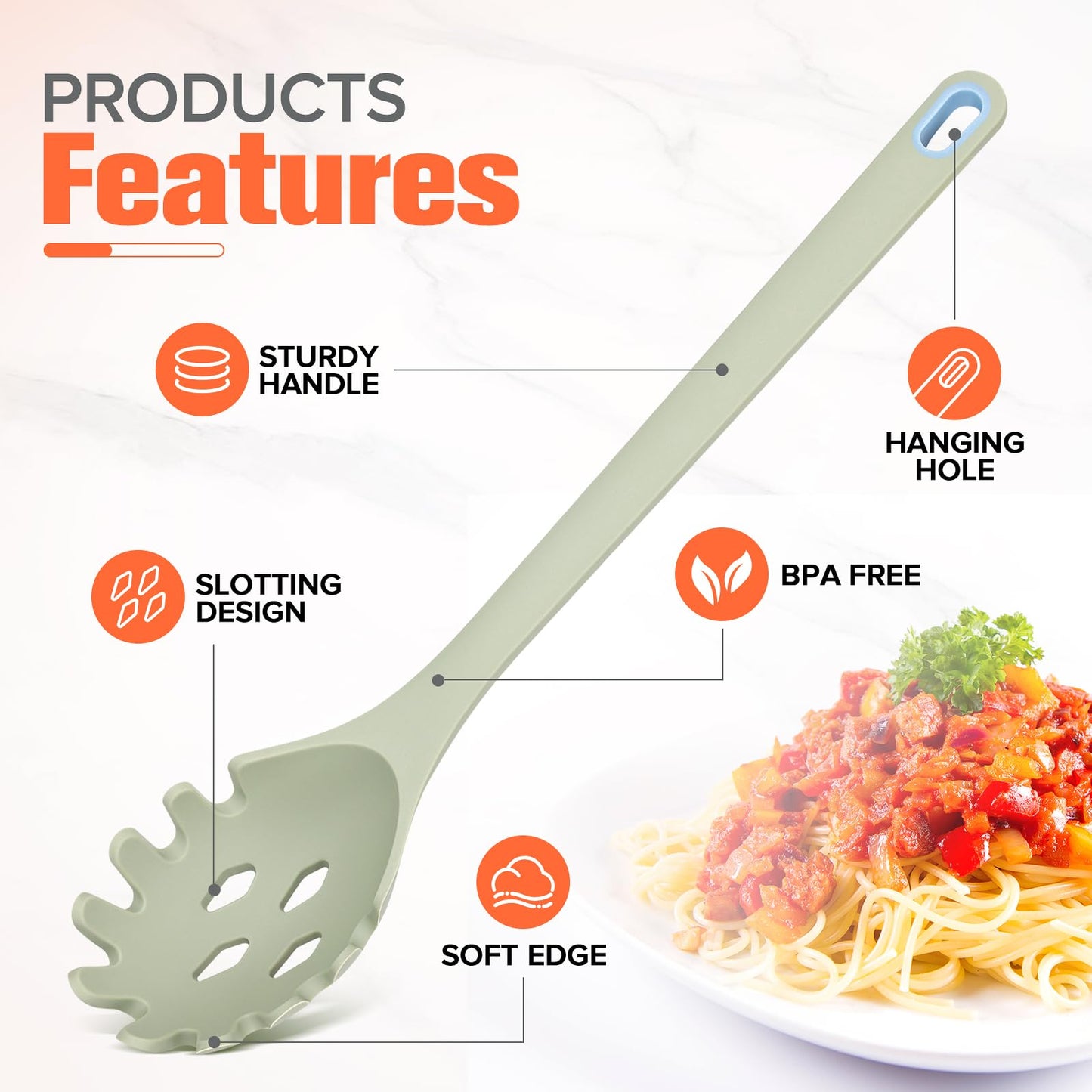 Silicone Spaghetti Spoon&Soup Ladle Cooking Utensils Set of 2,No Scratch for Nonstick Cookware,BPA Free, 450℉ Heat Resistant (Green)