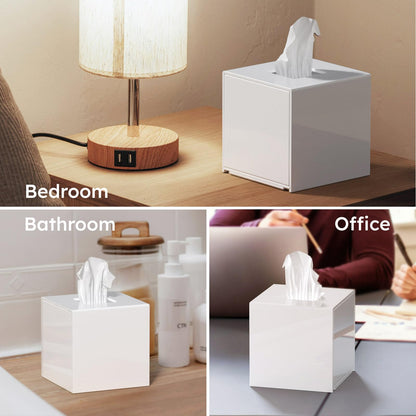 FEMELI Tissue Box Cover,Square Acrylic Tissues Paper Holder for Bathroom Bedroom Office,White