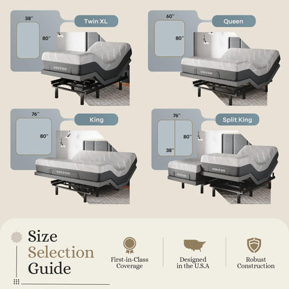 Sven & Son Classic Adjustable Bed Base, Head and Foot Lift, Massage, Under-Bed Lights, USB, Gel Memory, Zero Gravity Smart Frame - Split King + 12 inch Memory Foam Matt (Medium)