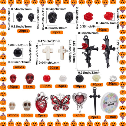 SUNNYCLUE 263Pcs Skull Beads Skeleton Beads Natural Lava Rock Cross Charms Black Red White Halloween Gothic Rose Flower Spacers for Jewelry Making Bracelets Necklaces DIY Crafts Gift Holiday Women