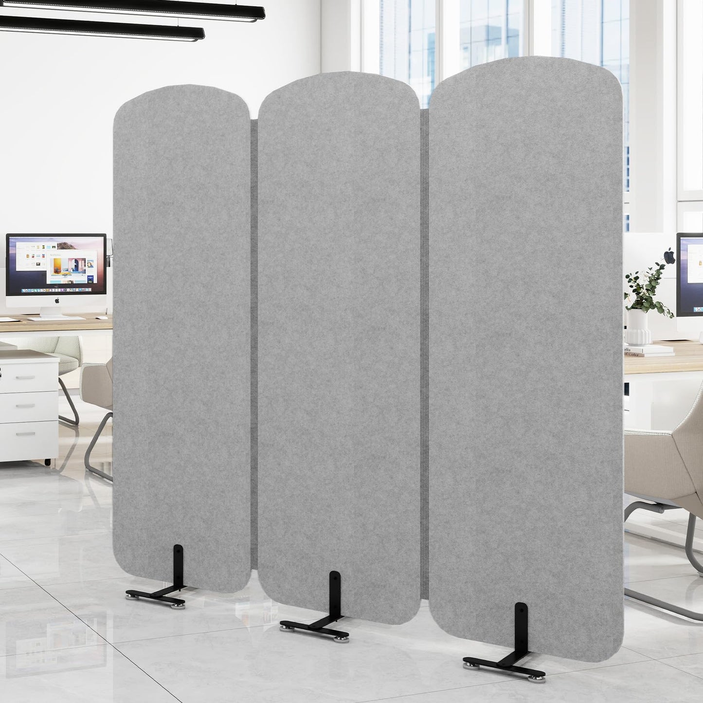Natwind 3-Panel Office Room Divider, 73.2 x 71 inches Portable Office Partition, Freestanding Folding Privacy Wall for Cubicle & Temporary Indoor Space Separation (Grey)