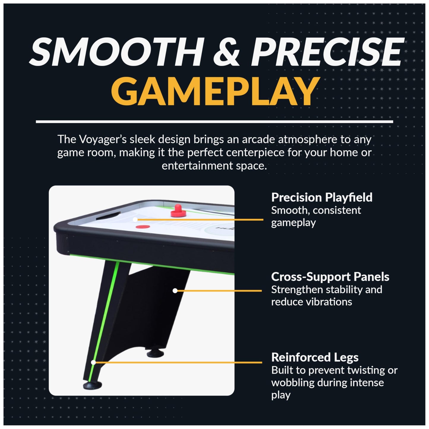 Hathaway Voyager 5 Ft Air Hockey Table for Home Game Room - with LED Scoring, High-Output Blower, Reinforced Legs, Strikers & Pucks - Black and Neon Green Finish