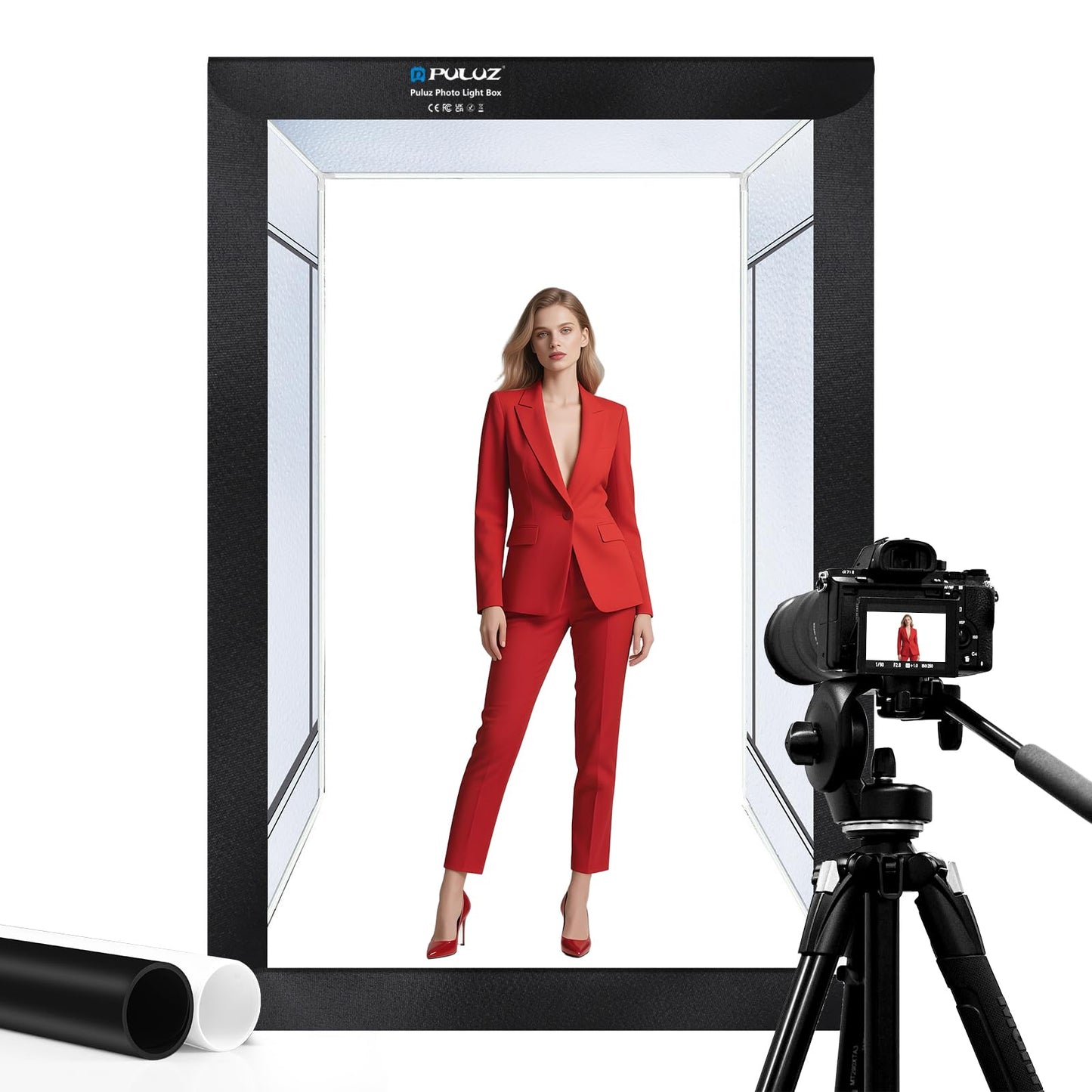 PULUZ Professional Large Photo Light Box Photography Studio, 47x31x78inch Large Lightbox Photo Video Continuous Lighting Softbox Shooting Tent Kit with 2 Colors PVC Backdrops