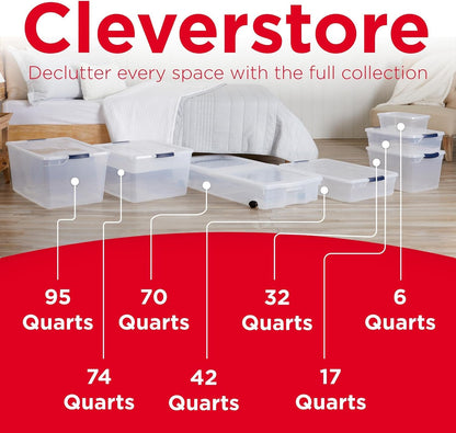 Rubbermaid Cleverstore 95 Qt Clear Storage Bins - Stackable, BPA-Free, 4-Pack, Made in USA