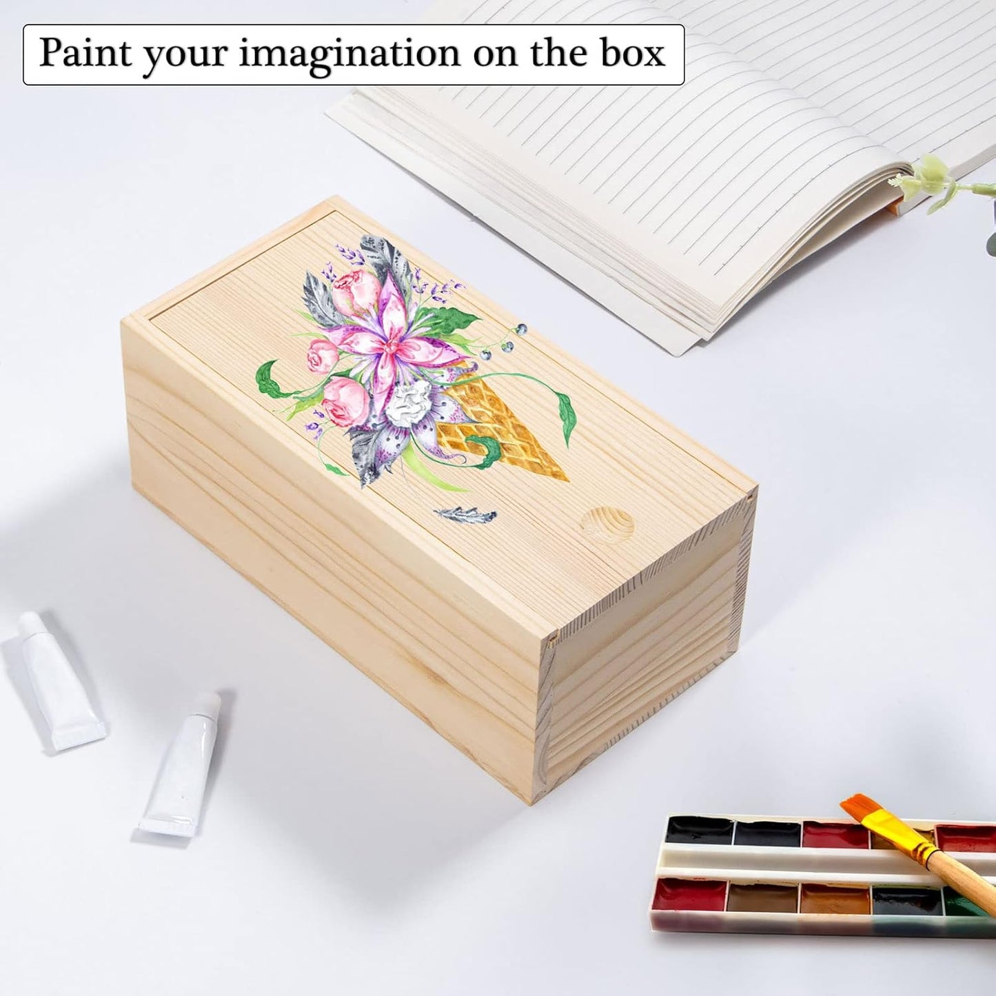 Unfinished Wooden Storage Box with Sliding Lid, Rustic Keepsake Box 7.8'' x 3.9'' x 3.1'' for Art Hobbies, DIY Lovers,