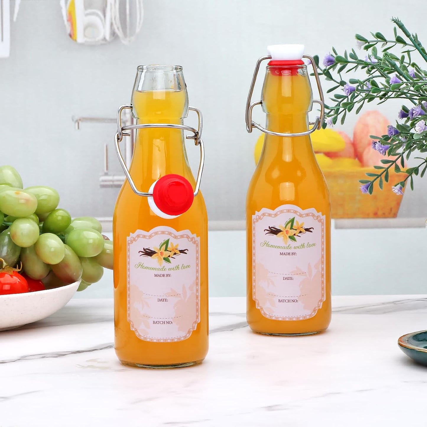 QAPPDA 16 Pack 8 oz Swing Top Glass Bottles with Stoppers, Flip Top Brewing Bottles for Homemade Kombucha and More