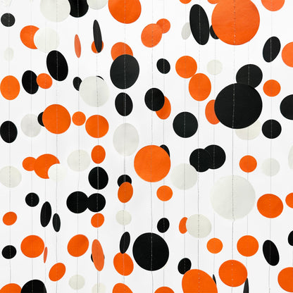 46Ft Orange Black Circle Dot Garland Black Orange and White Polka Dot Hanging Paper Streamer for Birthday Wedding Bridal Shower Baby Shower Fall Autumn Halloween Thanksgiving Party Decoration Supplies