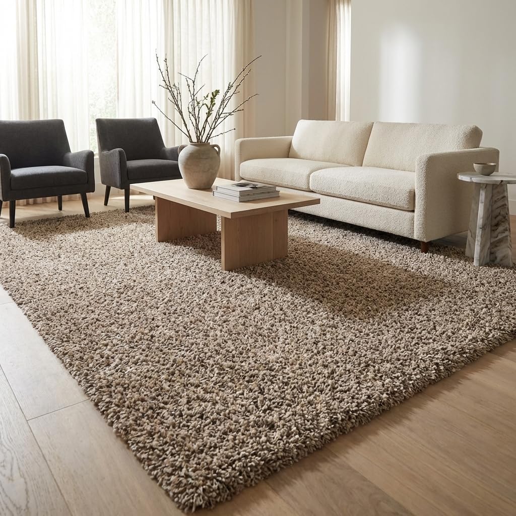 Unique Loom Solid Shag Collection Area Rug (7' 1" x 10' Rectangle, Taupe)