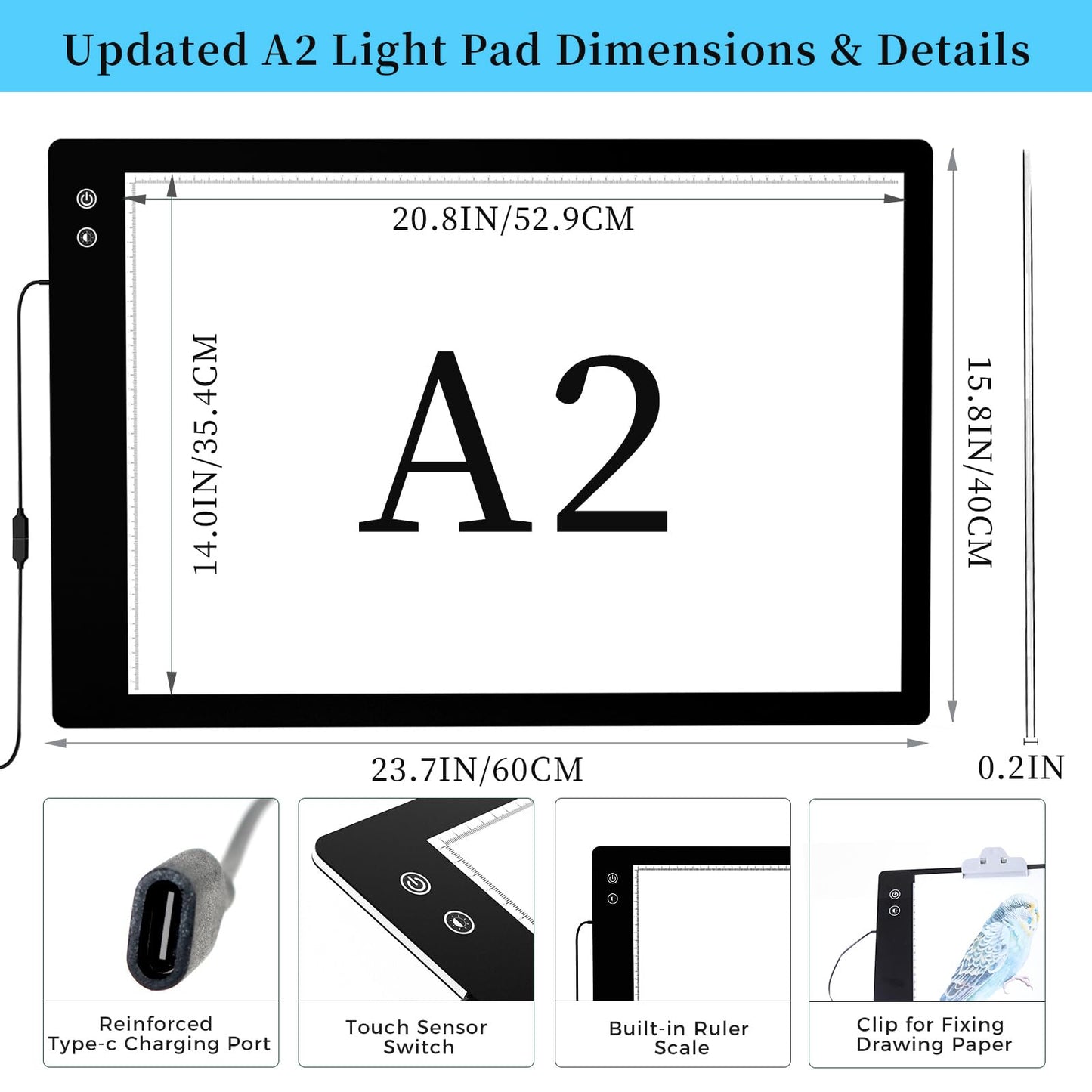 PICOVISTA A2 Light Pad for Diamond Painting, LED Tracing Light Box with 3 Color Modes and Adjustable Brightness Battery Powered Light Board for Weeding Vinyl, Drawing, Sketching, Artists, Tatoo