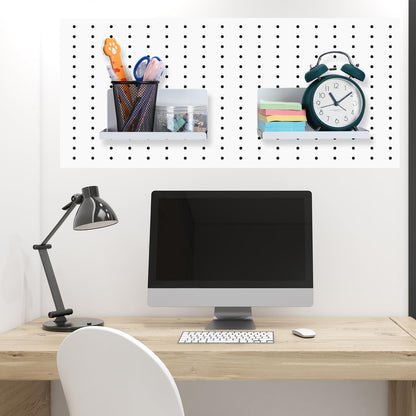 Therwen 4 Pack Magnetic Pegboard Shelves Wall Organizer Metal Pegboard Shelf Steel Tray Accessories Organizing Tools for Craft Home Kitchen(8 x 4.7 x 3.5 Inches,White)