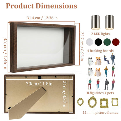 All-in-One DIY Shadow Box Kit,Mini Gold Frames with Museum of Figurines | LED-Illuminated Silhouette Box Memory Collage | Anniversary/Wedding Eco-Friendly Decor Gift (G Style)