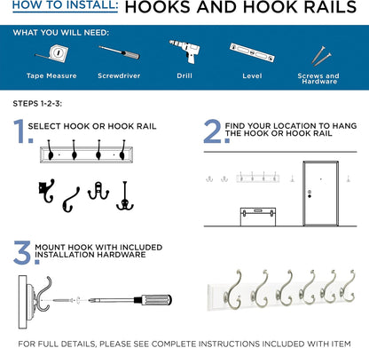Franklin Brass Casual Farmhouse (5-Pack) Double Hooks for Hanging - Matte Black Wall Mount Hanger for Towel, Bag, Purse