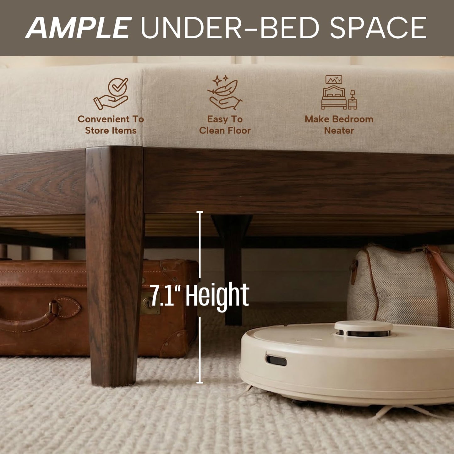 NATLE & CO Woodmere Premium Queen Bed Frame, Solid Wood Platform Bed, Wood Slat Support, Tapered Solid Wood Legs, No Box Spring Needed, Mid-Century Modern Style, Easy Assembly (Walnut)