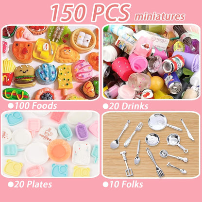 150pcs Miniature Stuff Mini Food Toys Dollhouse Accessories Doll House Kitchen Furniture Tiny Micro Cooking Miniatures Hamburger Cake Dessert Donut