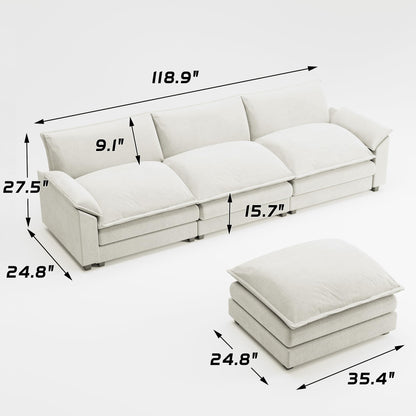 Shahoo Sectional Modular Sofa L Shaped Chenille Fabric Couch with High Supportive & Soft Sponges and Removable Ottoman, Sleeper Comfy Upholstered Furniture for Living Room, Bright Beige