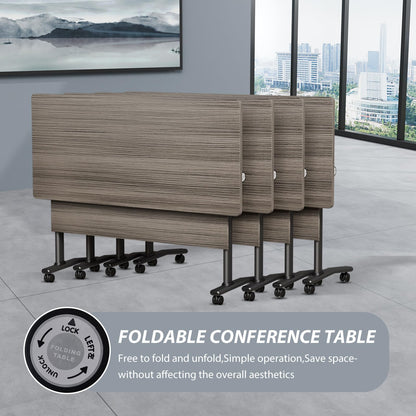 Folding Conference Room Table with Wheels, 6ft Modular Large Mobile Modern Conference Tables Office Meeting Training Table for Classroom(10, Gray, D 55")