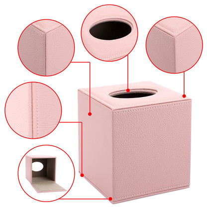 Sumnacon Tissue Box Cover Square Tissue Box Stylish PU Tissue Box Holder with Magnetic Bottom, Cube Leather Tissue Cover for Living Room Bathroom Table Desk Home Office Car, Pink