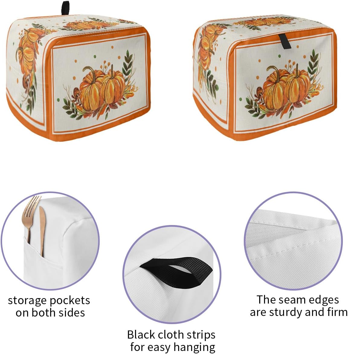 Fall Pumpkin Toaster Cover 2 Slice - Thanksgiving Watercolor Orange Pumpkin Maple Leaf Kitchen Appliance Cover