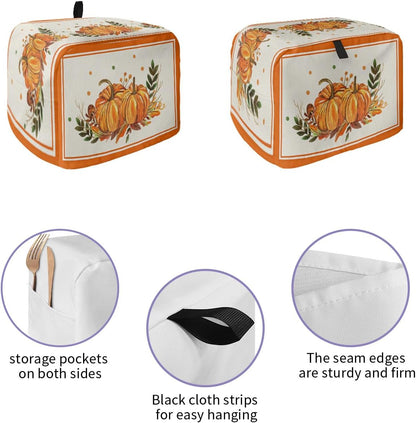 Fall Pumpkin Toaster Cover 2 Slice - Thanksgiving Watercolor Orange Pumpkin Maple Leaf Kitchen Appliance Cover