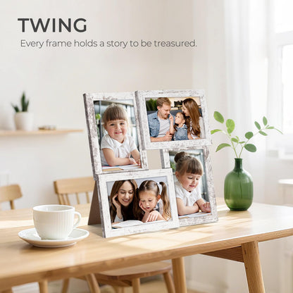 TWING 4x6 Collage Picture Frames White, Rustic Family Collage Picture Frames Wall Decor, Ideal Gift for Valentine's Day/Mother's Day, Wall Hanging or Tabletop