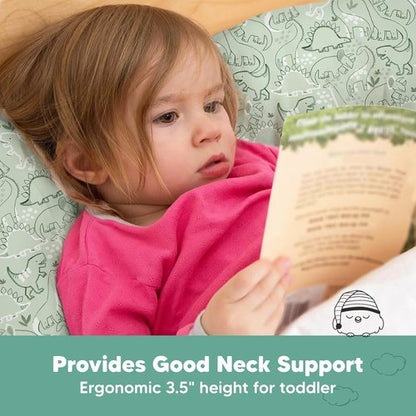 DinoDood Toddler Pillow - Soft & Breathable Organic Cotton Travel Pillowcase | 13x18 for Ages 2-5