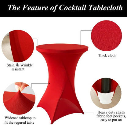 4Pack Red Cocktail Table Cover 32x43 Inch Fitted Stretch Cocktail Tablecloth for Round Table Top Cover High Top TableCloths for Party Bar Pub Wedding