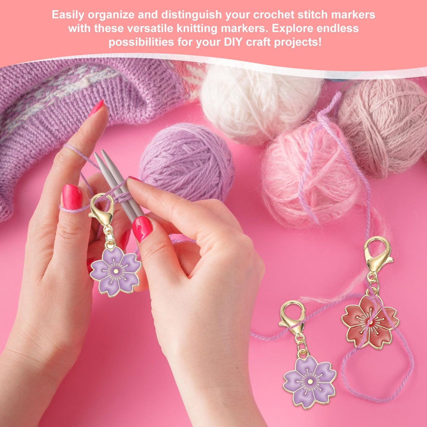PATIKIL Flower Crochet Stitch Markers, 50 Pack 1.4" Metal Knitting Markers Cherry Blossom Removable Lobster Clasp Charm Locking Cute Stitch Marker for Sewing Crocheting DIY Craft, White