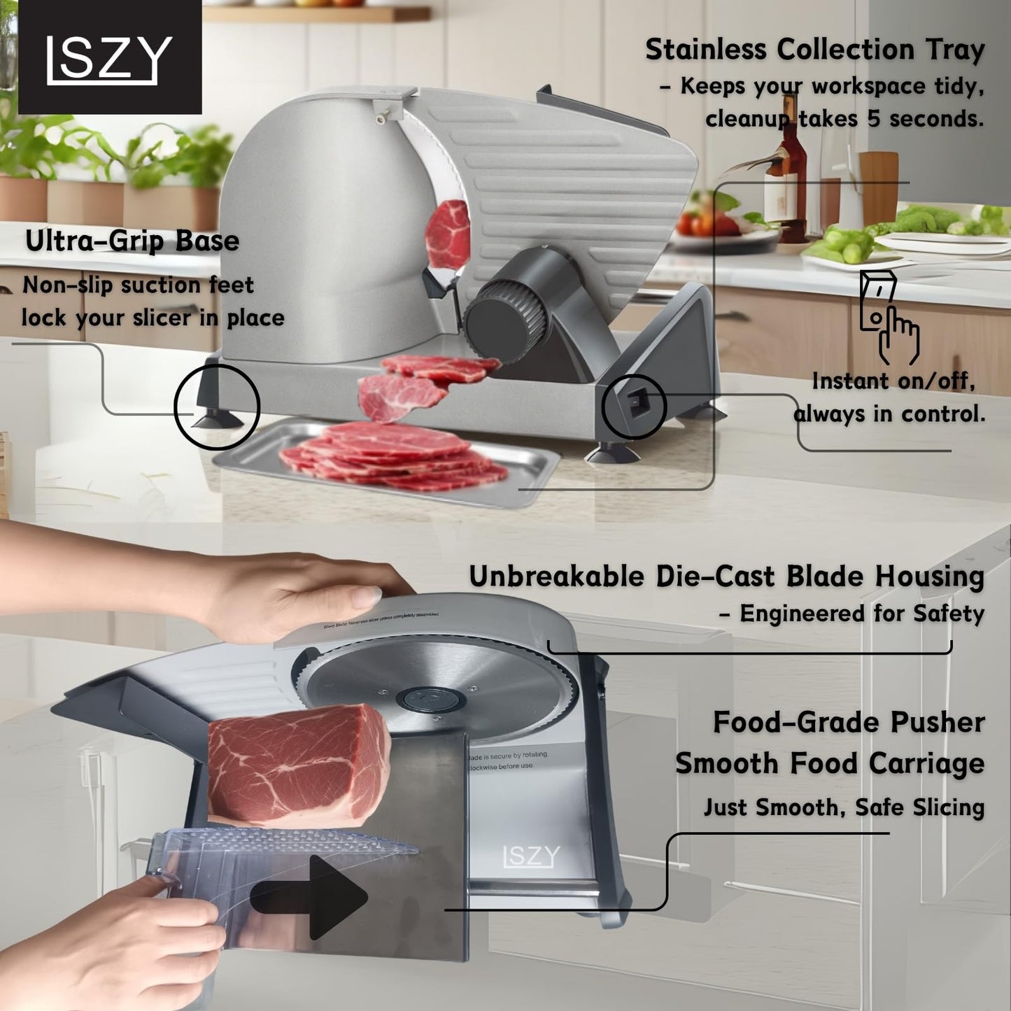Meat Slicers, Electric Meat Slicer Machine for Home with 2 Removable 7.5'' Blades ETL Certified, Adjustable Thickness Deli Slicer-Food Cutter Machine for Bread Cheese