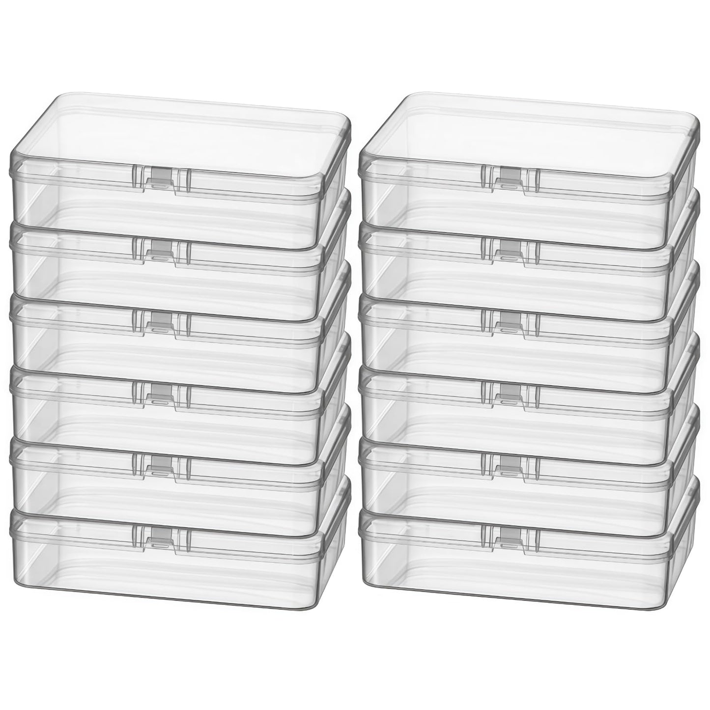 Thintinick 12 Pack Rectangular Clear Plastic Storage Containers Box with Hinged Lid for Beads and Other Small Craft Items (4.5 x 3.3 x 1.1 inch)