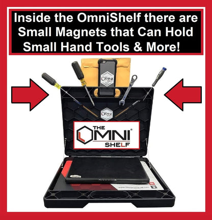 The OmniShelf Portable Workstation, Magnetic Toolbox, Laptop Stand w/ 50 lb Capacity, Hands Free Workstation, Attach to HVAC, Trucks, Walls, Poles etc. (Model # OSO1 - Magnets)