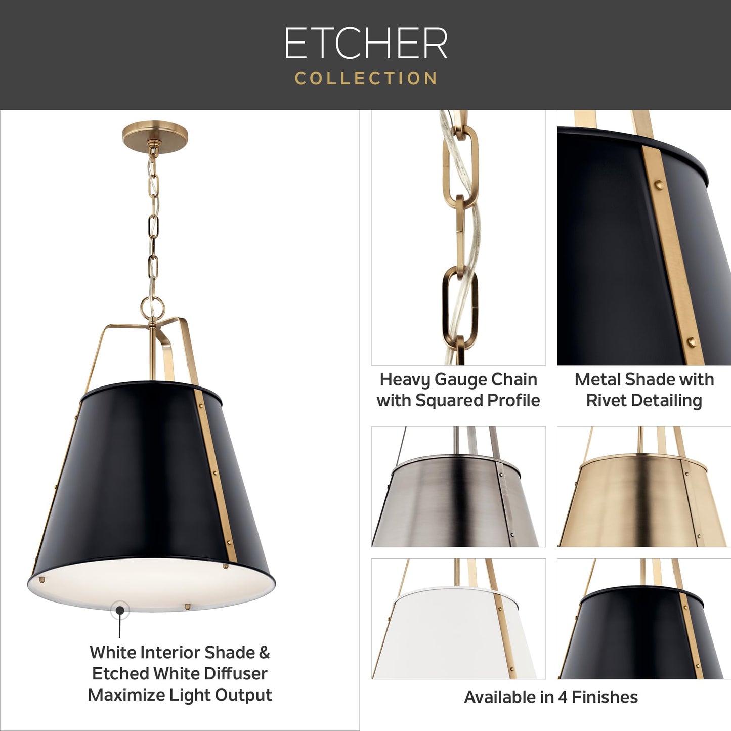 Kichler Etcher 2-Light Pendant Light Fixture with Etched Painted White Glass Diffuser, Kitchen Island Hanging Light in White and Champagne Bronze (22.5" x 18"), 52711WH