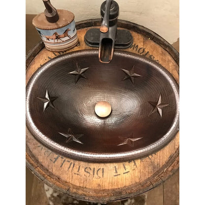 SimplyCopper 19" Oval Copper Bathroom Drop In Rolled Edge Sink with Star Design