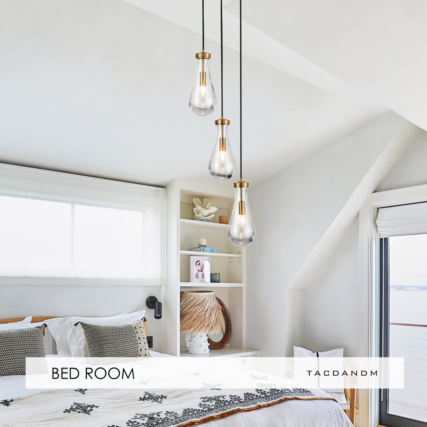 TACDANDM 3-Light Raindrop Pendant Light Fixtures, Brass Glass Pendant Lighting, Teardrops Modern Hanging Light for Entryway Foyer Kitchen Island Dining Living Room Hallway