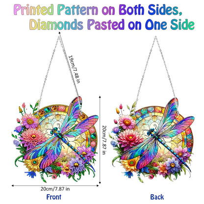 Koikify Diamond Painting Hanging Pendant Kit for Adults, Flower & Dragonfly Diamond Art Window Hanging Ornament with Double-Sided Pattern, Indoor Home Decoration and Gift