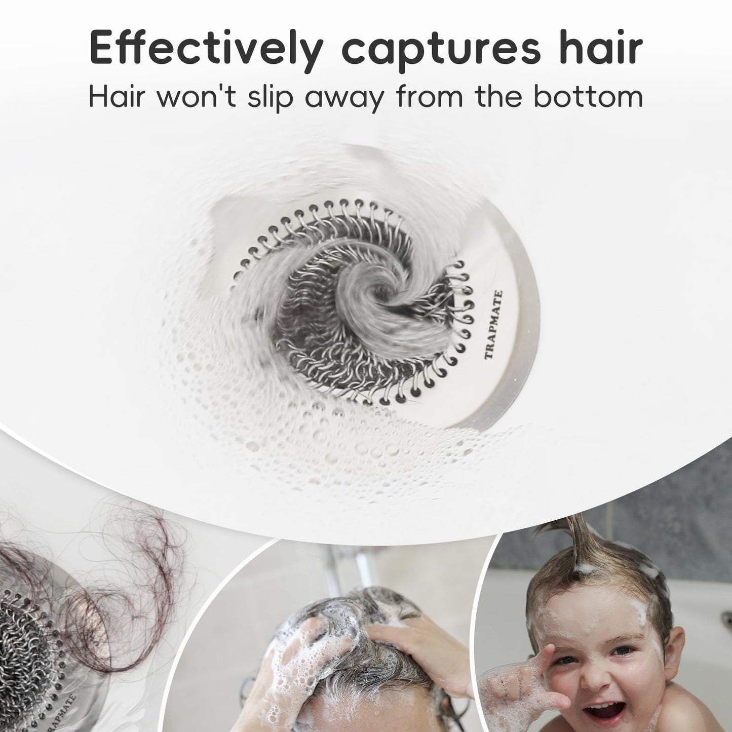 TRAPMATE 2 Pack Bathroom Sink Drain Strainer, 4.4" Fast Drainage Shower Drain Hair Catcher, Anti-Slip Bathtub Drain Hair Catcher, Stainless Steel Shower Drain Cover for Tub, Sink (Patented Product)